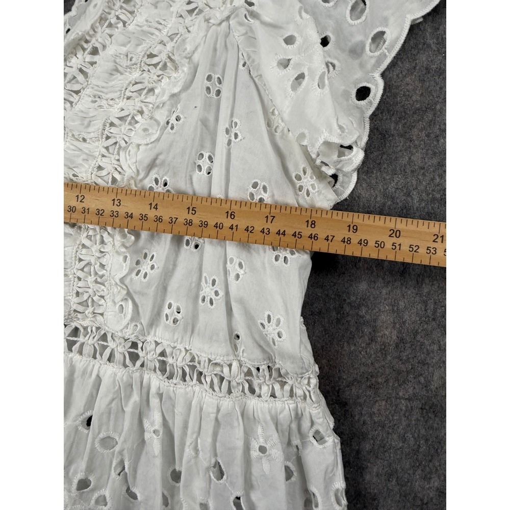 Jennifer Grace White Eyelet Lace Peplum Blouse XL V-Neck Flutter Sleeve Boho Top - Picture 3 of 5